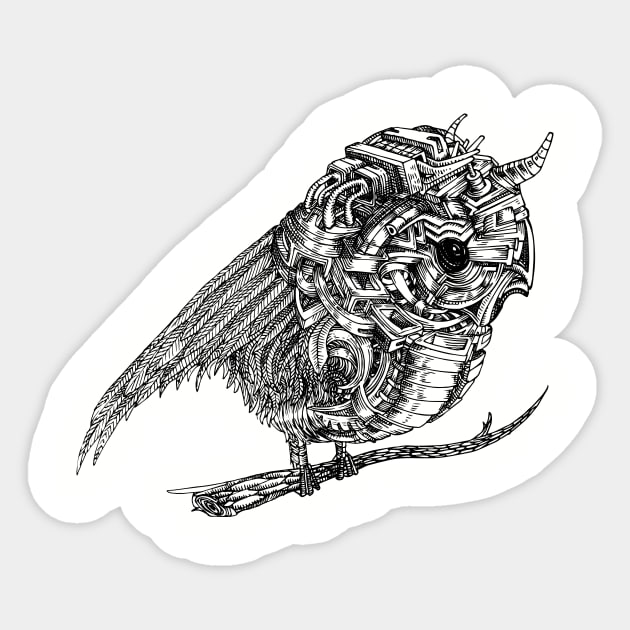 Mechanical Owl | Line Art Sticker by Trippinink